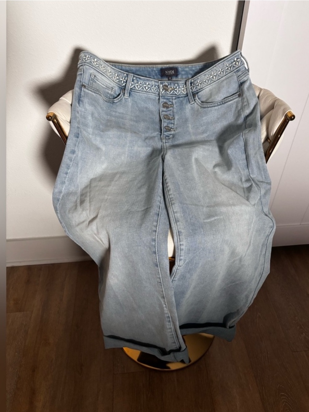 NYDJ Light Wash Embroidered Waist Jeans